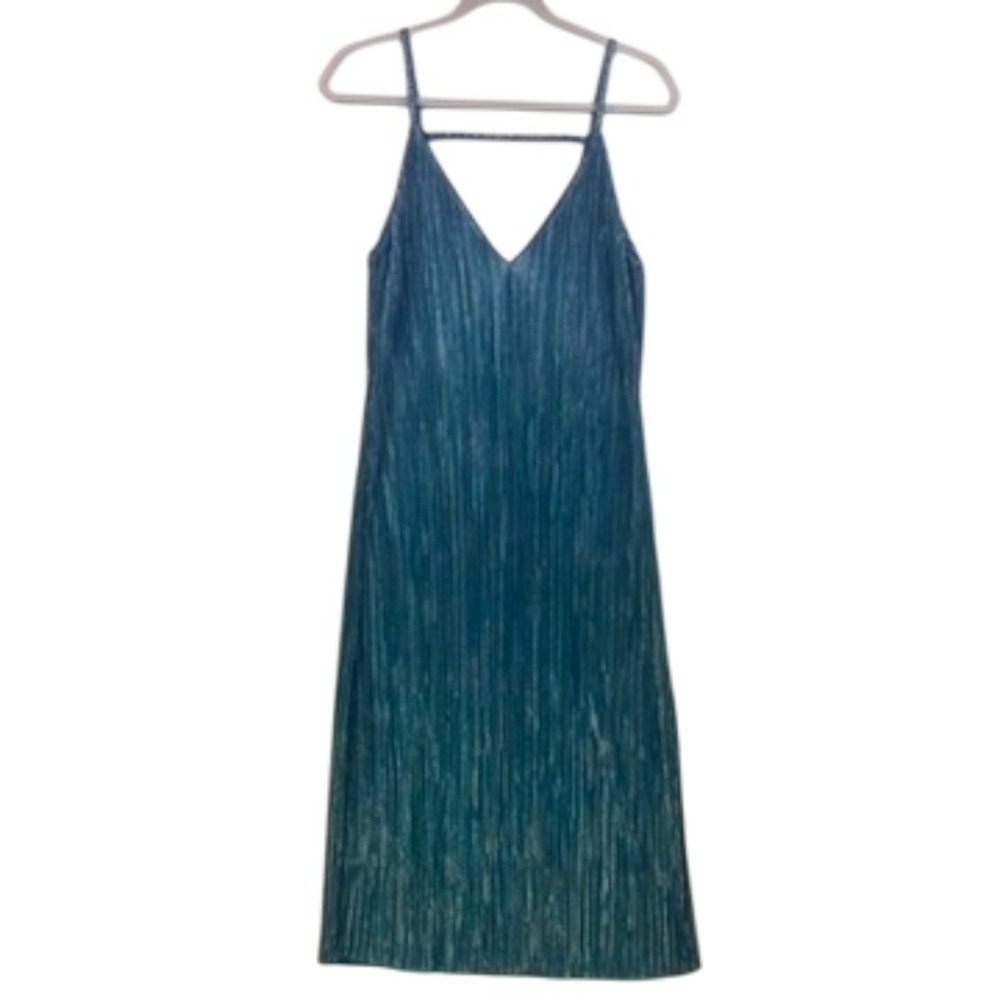 Boohoo Night Metallic Pleated Strappy Midi Dress Teal Blue Size 8 - Picture 14 of 16
